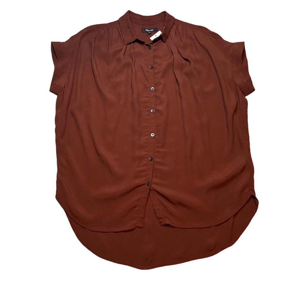 Madewell Superdray Oversized Button Front Viscose Shirt Rust Brown XS NWT - Picture 2 of 4